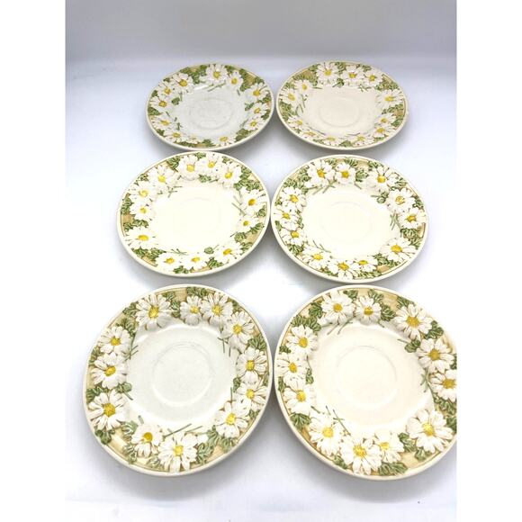 Vintage Metlox Sculptured Daisy Poppytrail Set of 6 Saucers 6.25" California - Picture 2 of 3